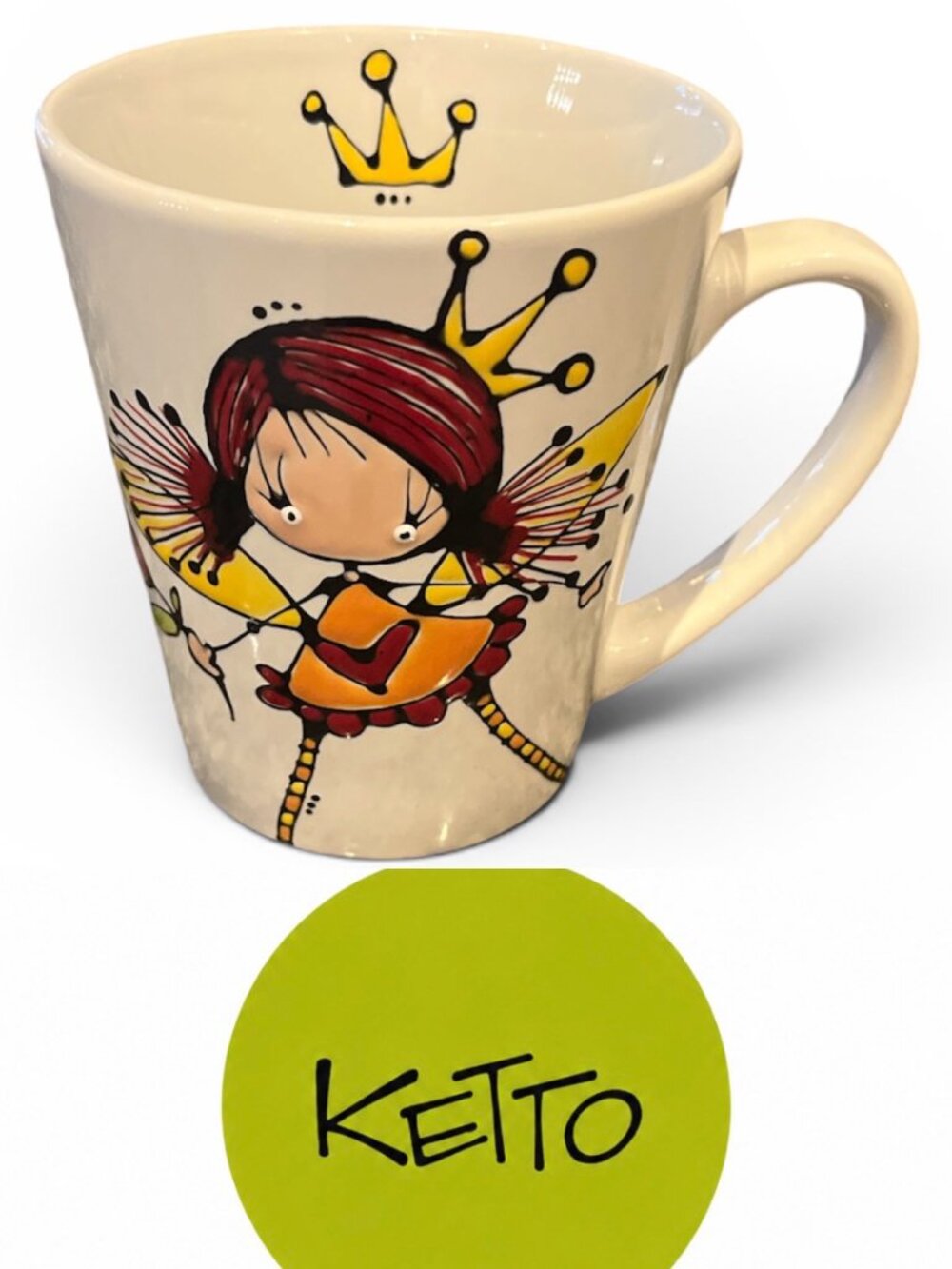 KETTO QUEBEC 🇨🇦 Whimsical Fairy Coffee Mug 10 oz Crown Wings Magical Fun